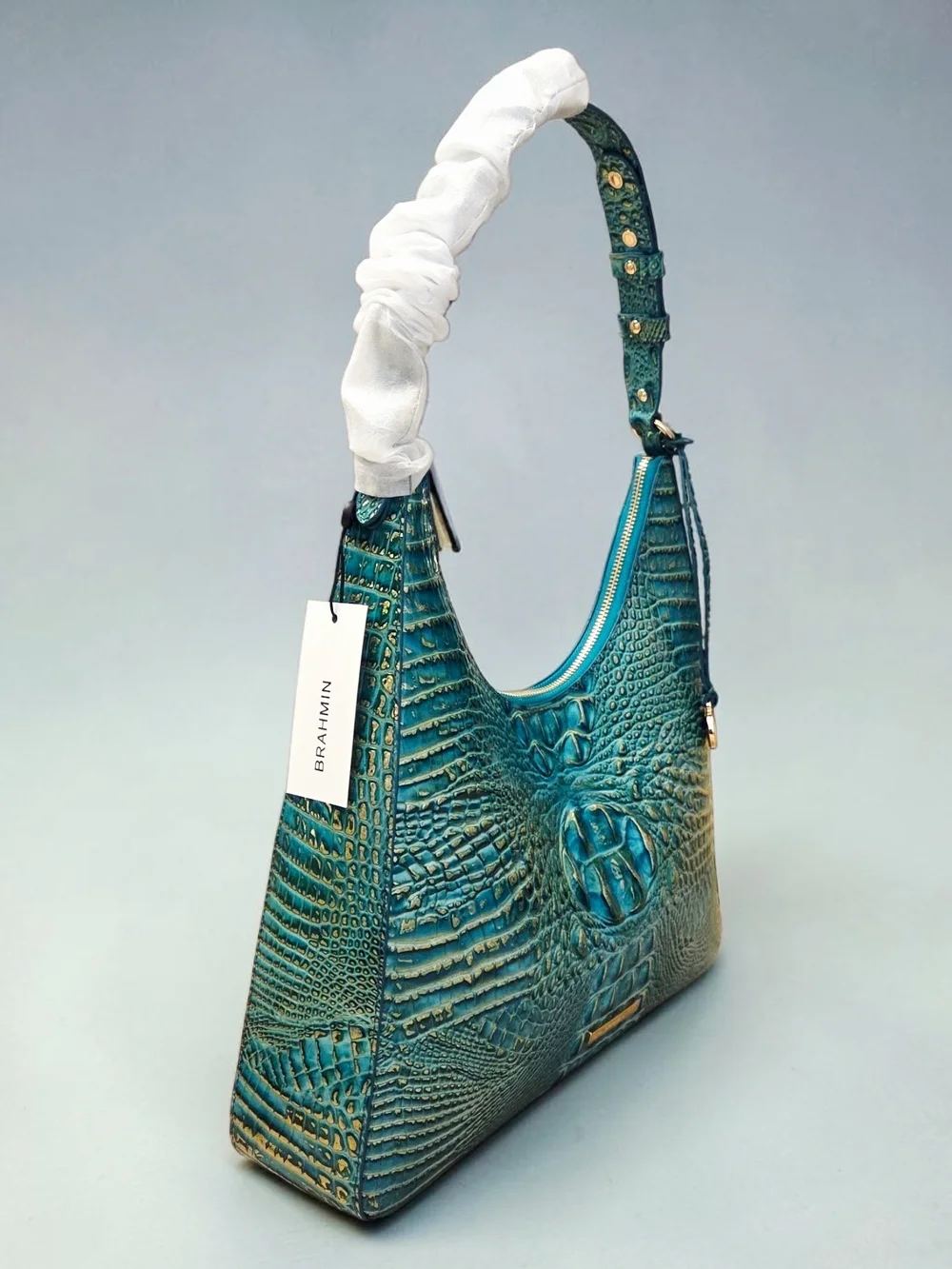 BRAHMIN Jungle Jewel Teal Green Croc-Embossed Lea. w/Matching Wallet NWT
